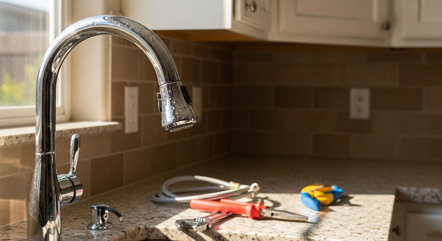 Professional plumber working on residential plumbing system