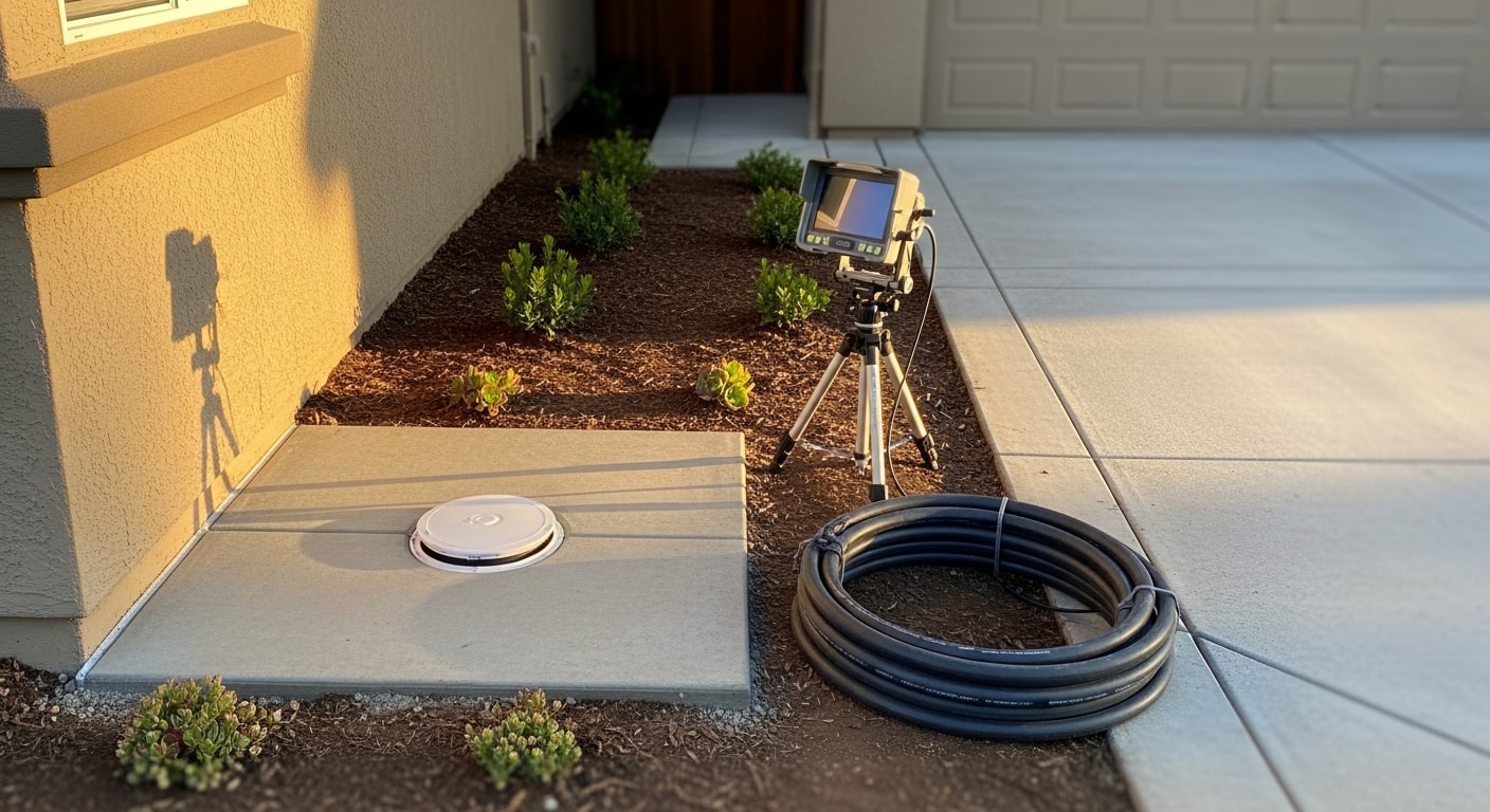 Sewer line repair work in residential yard