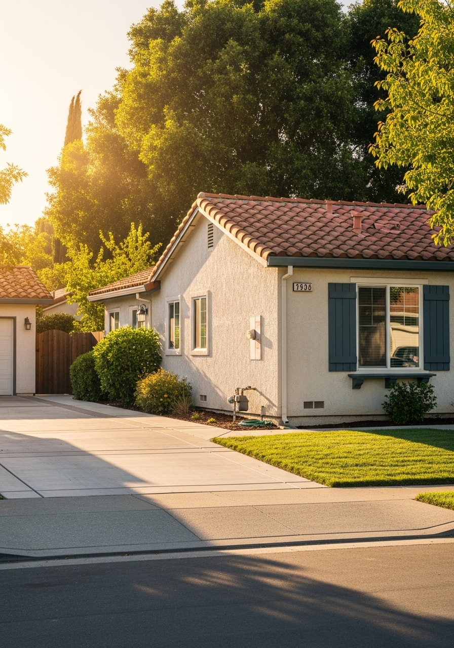 Detail view of a Santa Clara home exterior with clear entry and well-defined property boundaries.